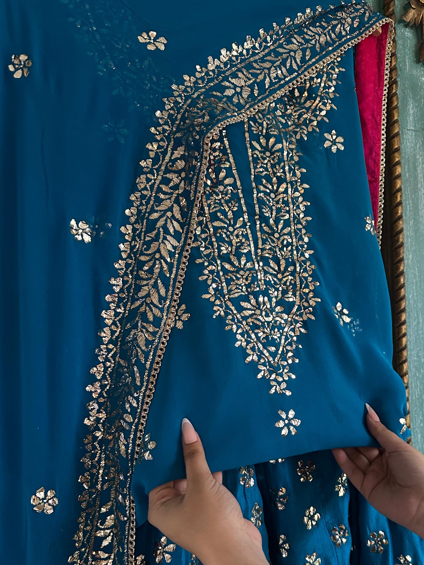 Prussian Blue RTW Mukaish Lucknowi Gharara Set
