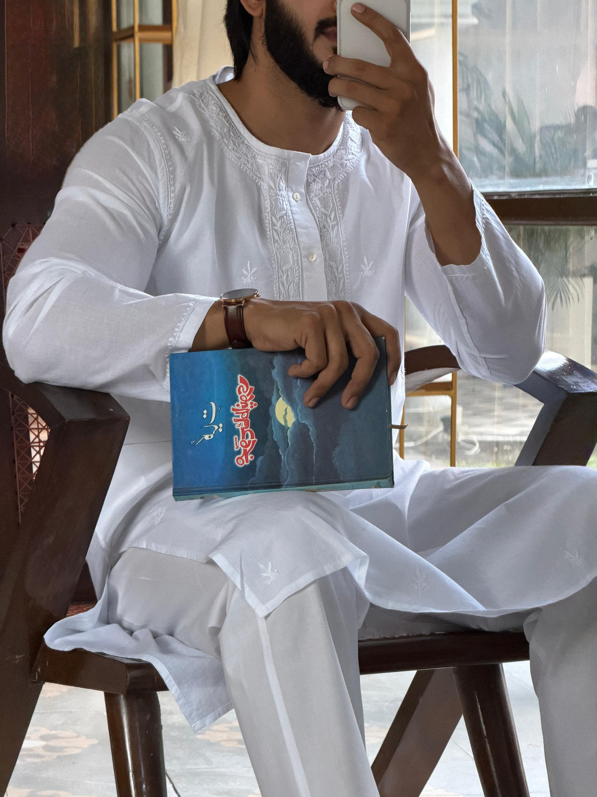 White Fine Chikankari Men's Cotton Kurta