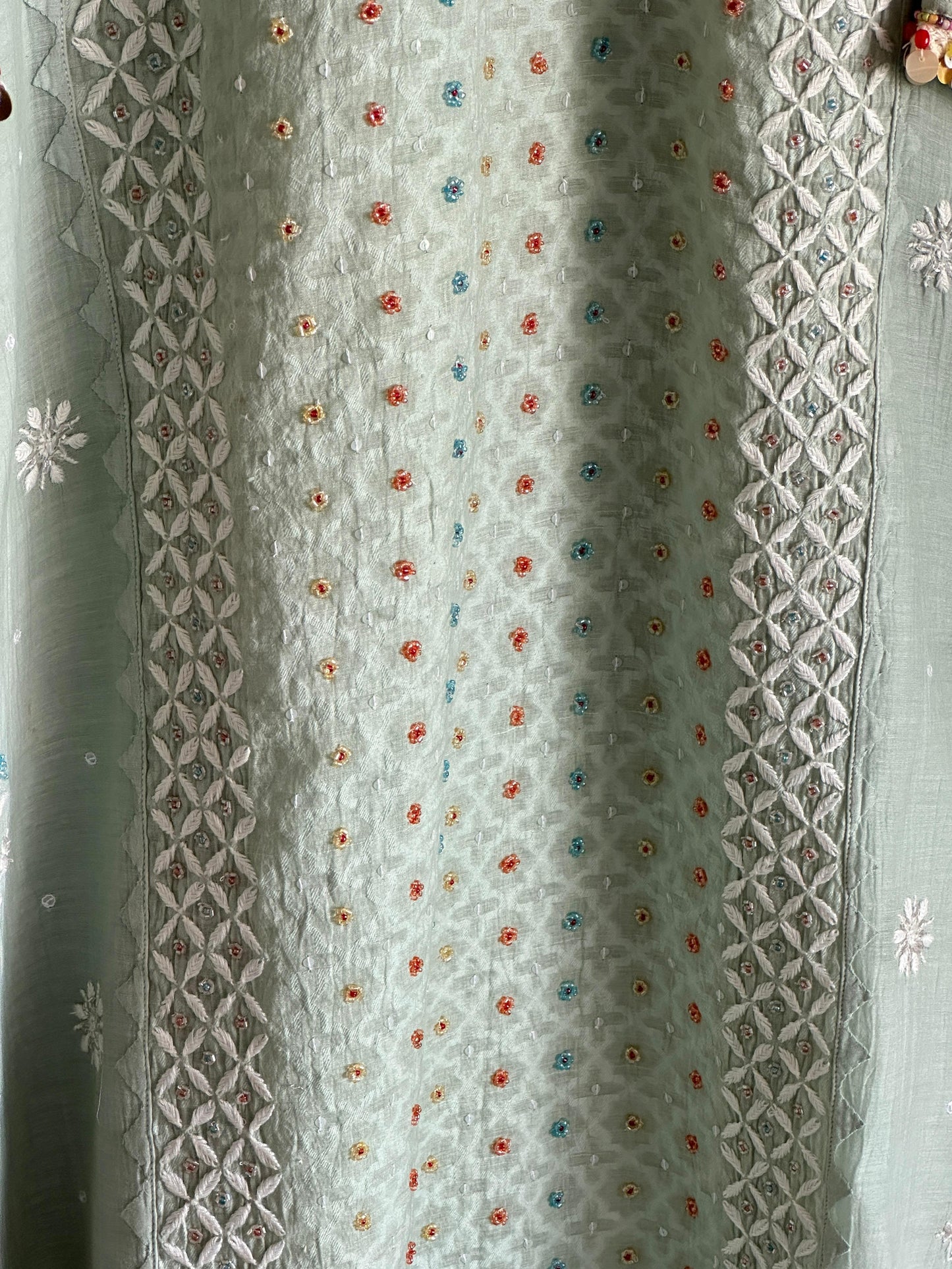Mint Green Shade Jacquard Sequins Chikankari Kurta Set
