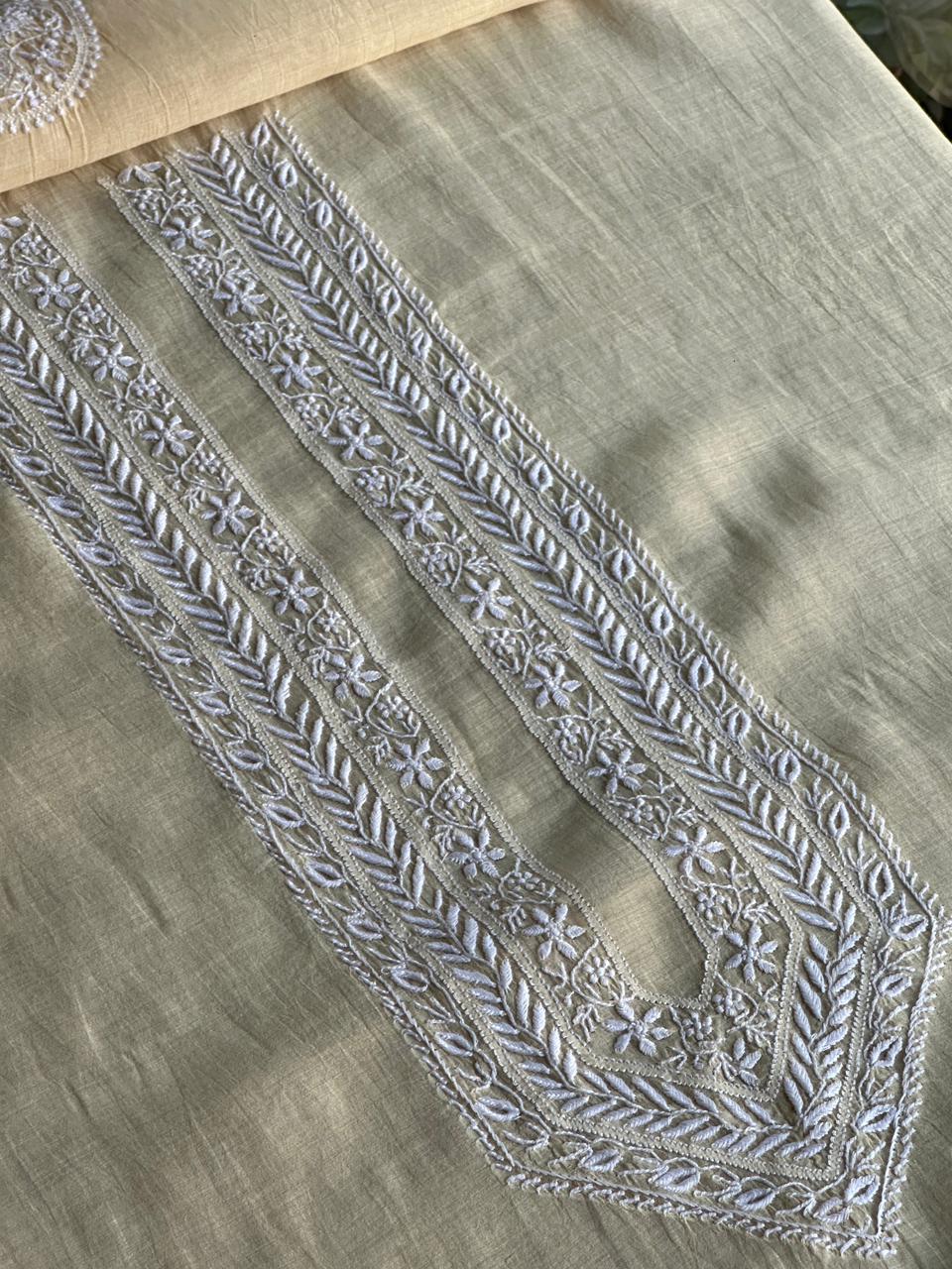 Yellow Mulmul Chikankari Unstitched Men's Kurtas Fabric