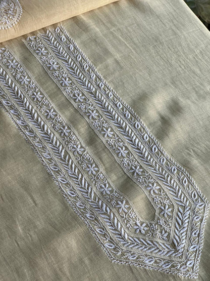 Yellow Mulmul Chikankari Unstitched Men's Kurtas Fabric