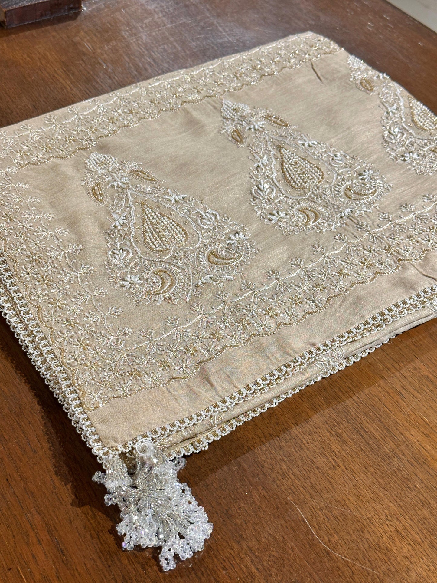 Natural Shade Fine Chikankari Ari Tissue Silk Dupatta