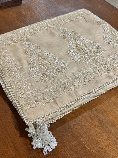 Natural Shade Fine Chikankari Ari Tissue Silk Dupatta