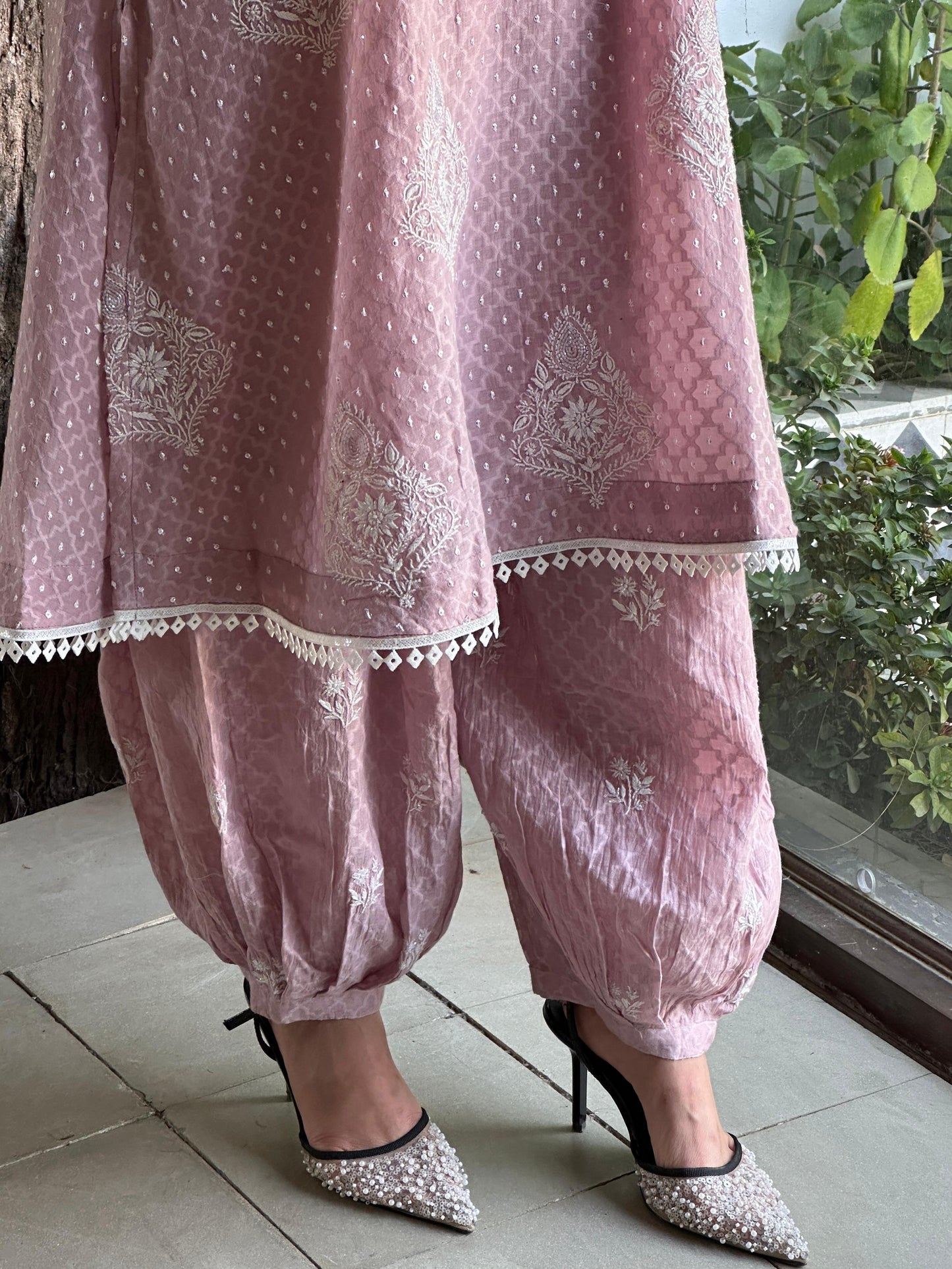 Dusty Lavender Jacquard Sequins Chikankari Co-Ord Set