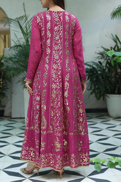 Plum Pink Shade Heavy Mukaish Badla Anarkali Suit Set
