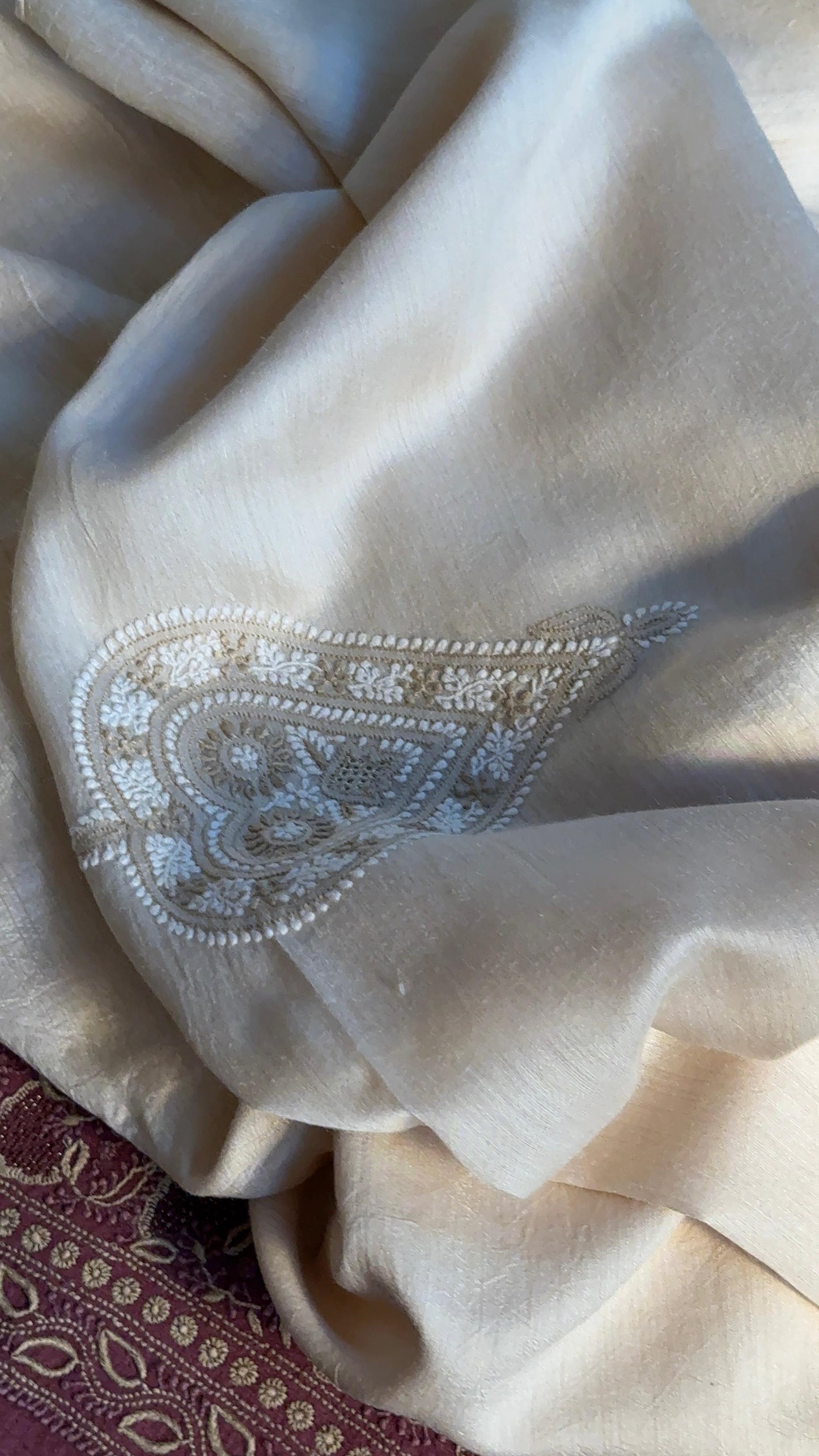 Natural Beige Moonga Silk Chikankari Men’s Kurta Fabrics