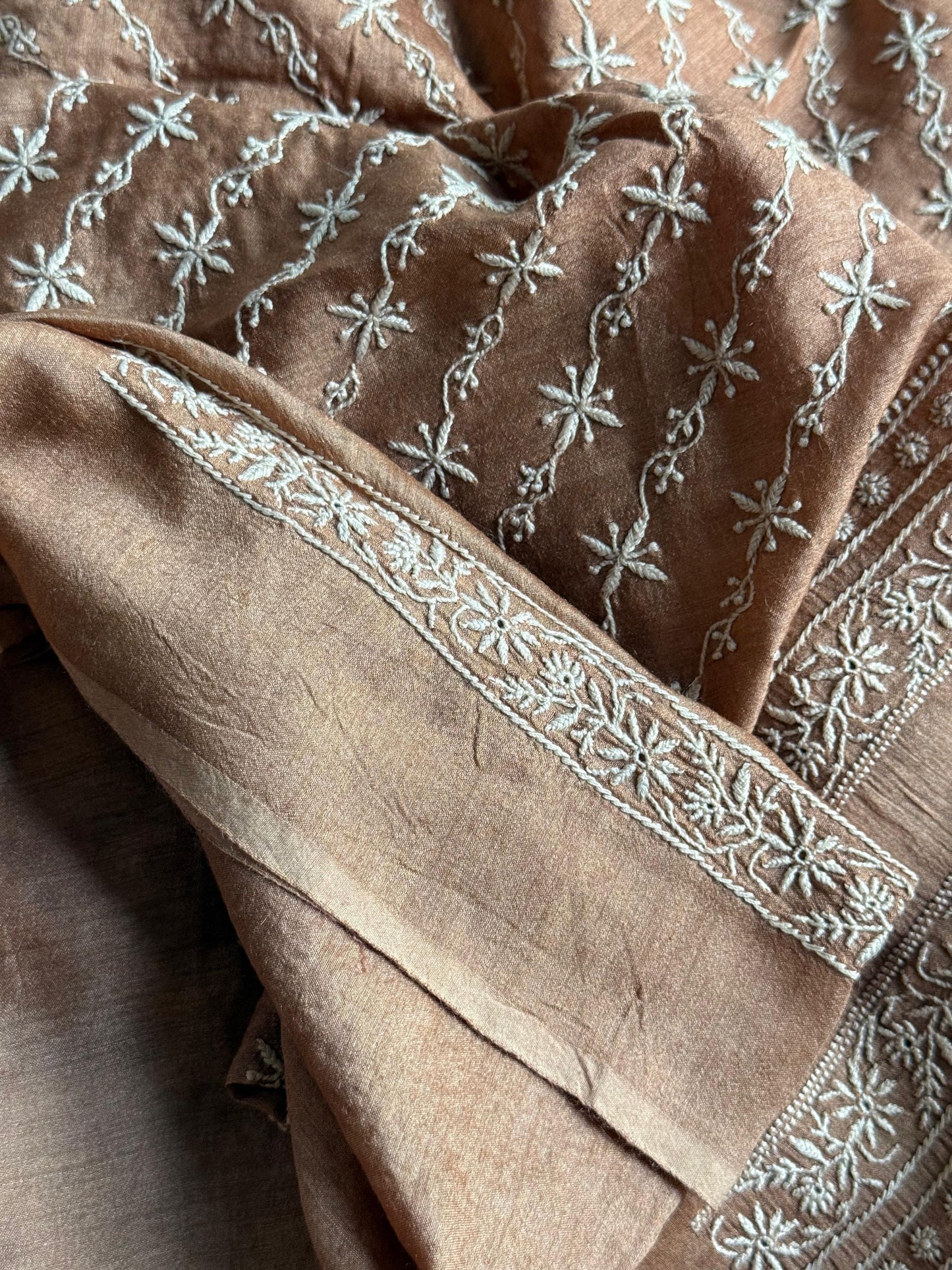 Mustard Moonga Silk Chikankari Men’s Kurta Fabrics