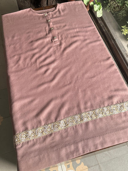 Dusty Pink Kashmiri Pashmina Phiran with Handcrafted Ari & Chikankari Embroidery