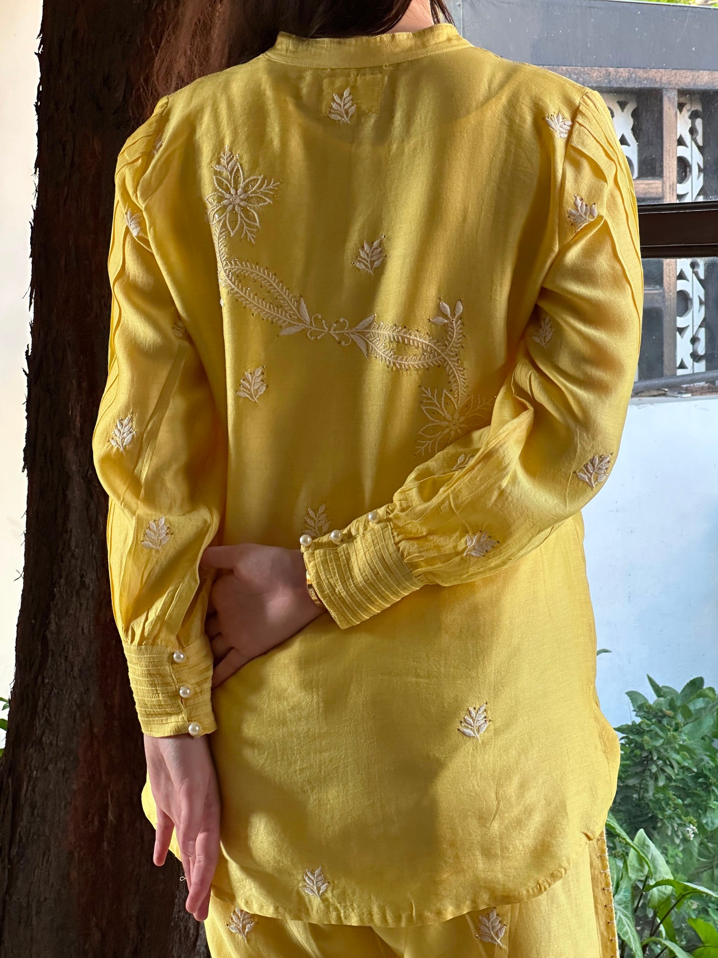 Yellow Shade Chanderi Chikankari Co-Ord Set