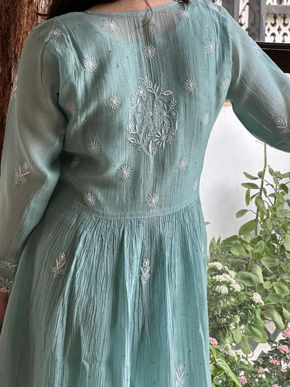 Light Blue Shade Malmal Mukaish Kamdani Chikankari Ready to Wear