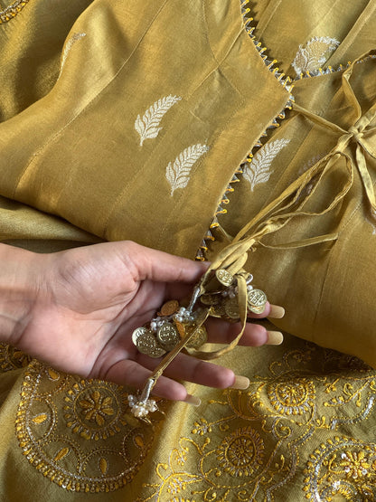 Zari Tissue Chikanakari Ari Heriloom Chikankari Dupatta Angarkha Set