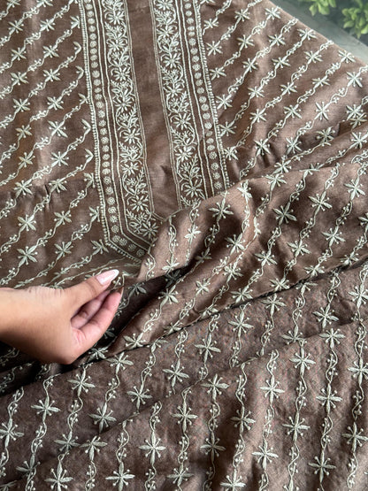 Beige Moonga Silk Chikankari Men’s Kurta Fabrics