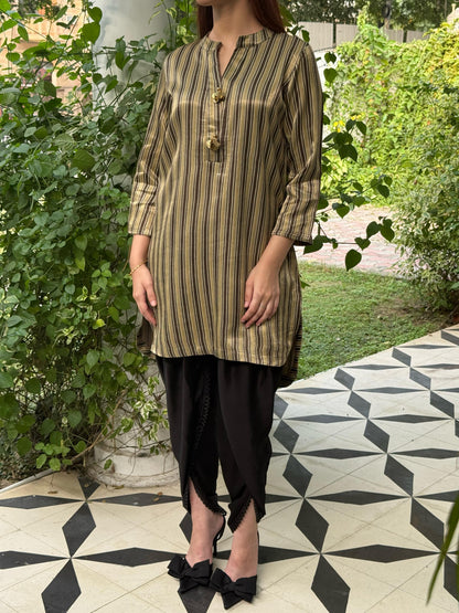 Ajrak Tan Brown Shade Mashru Silk, Short Kurta