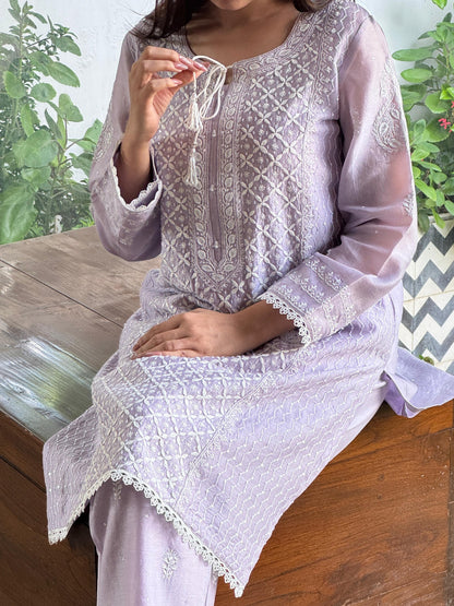 Lavender Shade Jacquard Sequins Chikankari Co-Ord Set