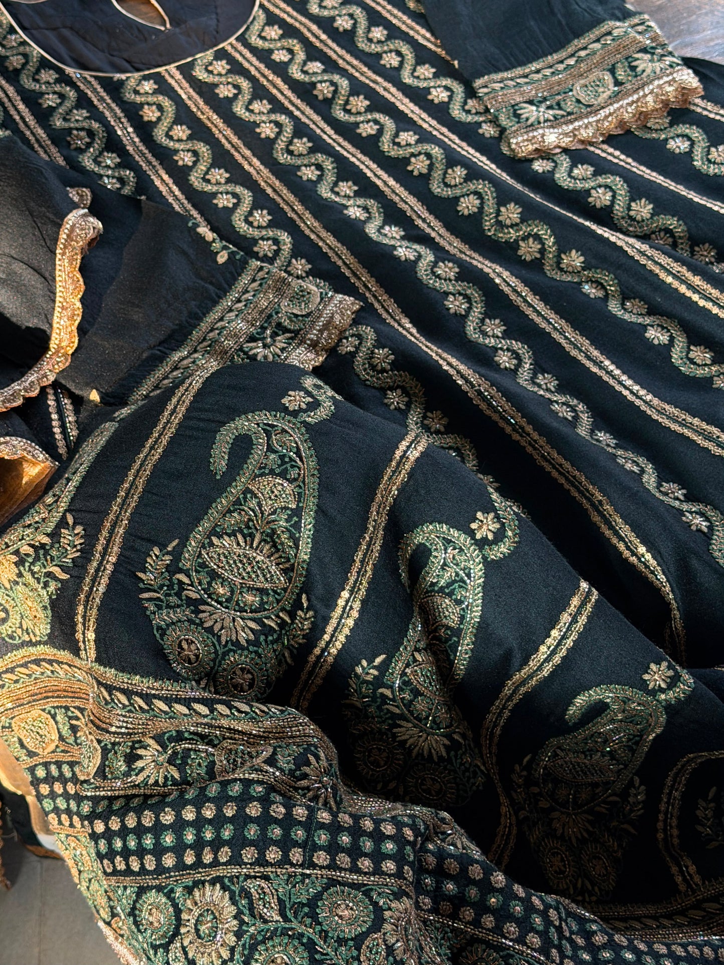 Roheen Black Moonga Silk Chikankari Anarkali With Dupatta