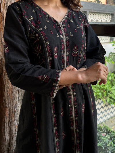 Black Handspun Malkha Chikankari Panel Tunic