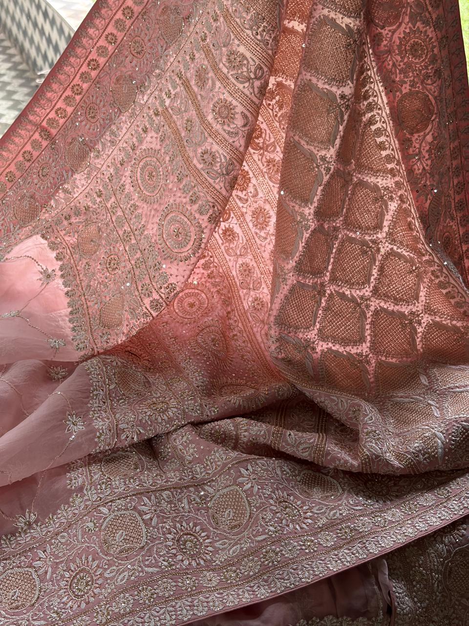 Soft Pink Heavy Organza Chikankari Saree With Blouse