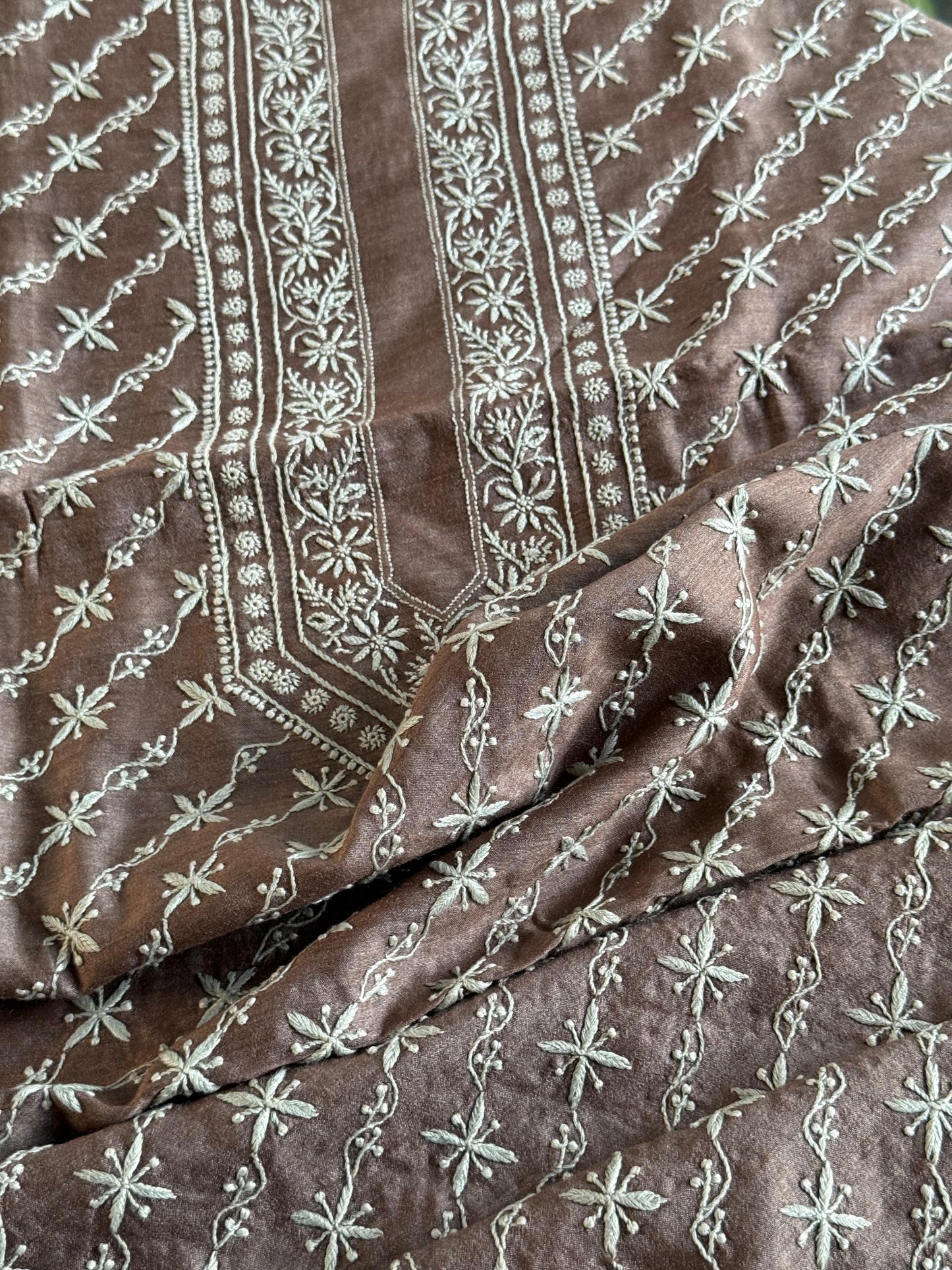 Beige Moonga Silk Chikankari Men’s Kurta Fabrics