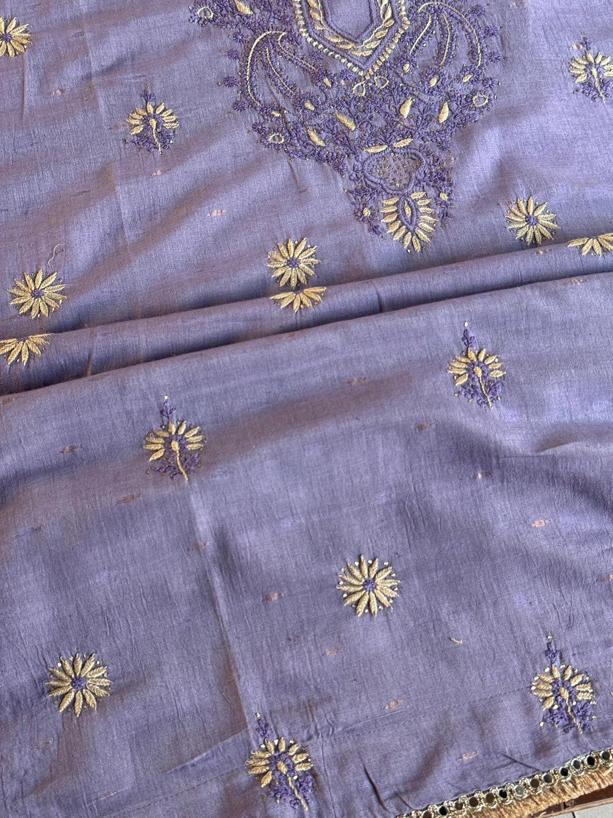 Purple Shade Jamdani X Chikankari Unstitched Fabric