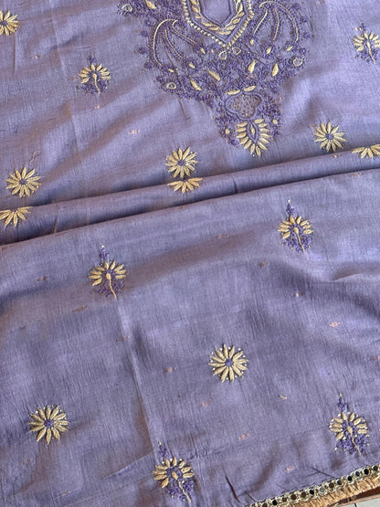 Purple Shade Jamdani X Chikankari Unstitched Fabric