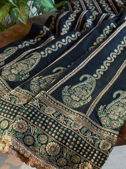 Roheen Black Moonga Silk Chikankari Anarkali With Dupatta