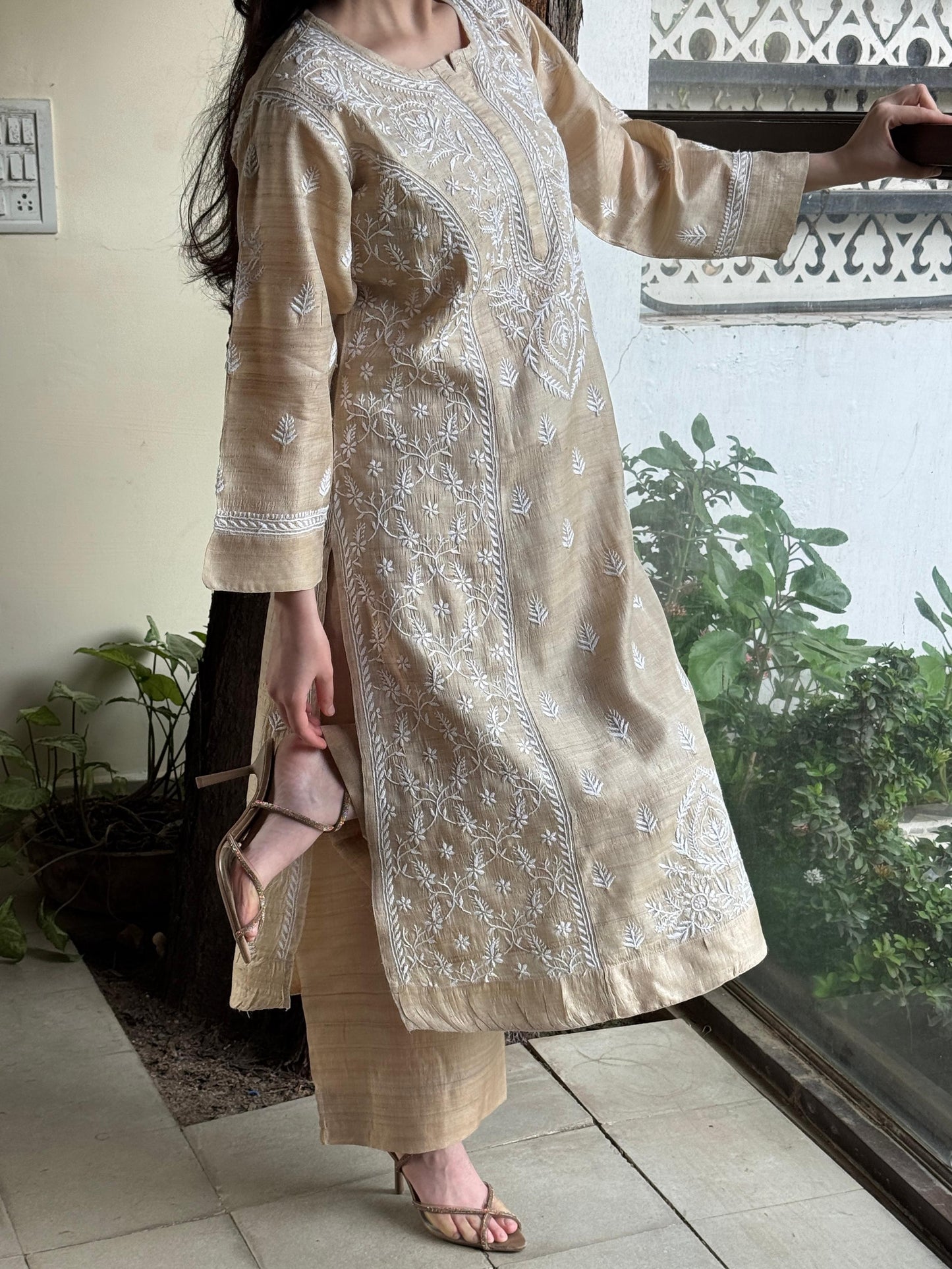 Natural Beige Chikankari Ready to Wear Kurta
