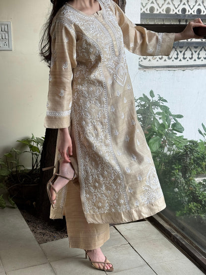 Natural Beige Chikankari Ready to Wear Kurta