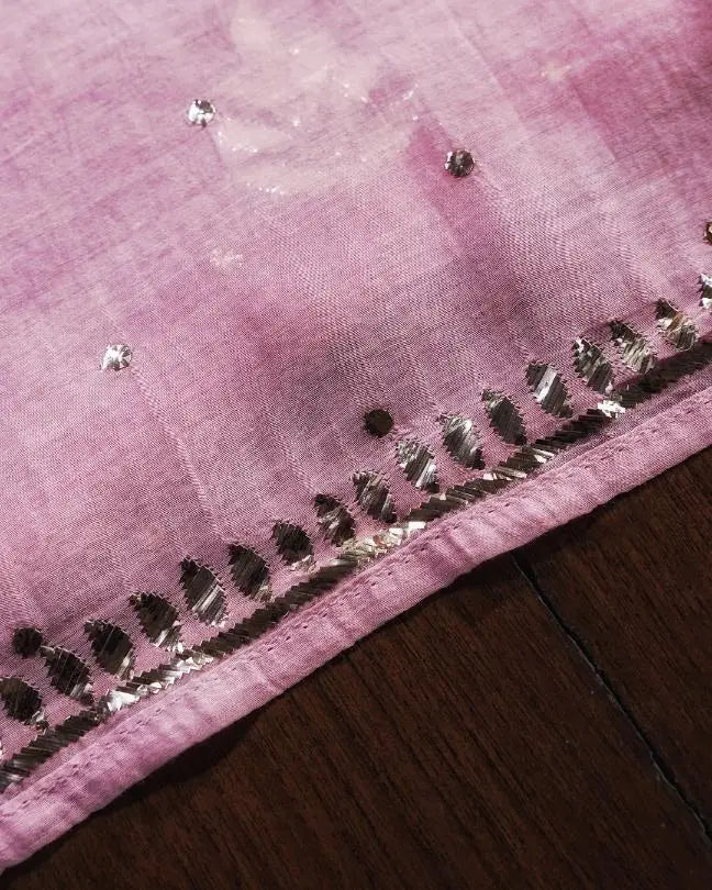 Pink Shade Chanderi Silk Mukaish Badla Unstitched Fabrics