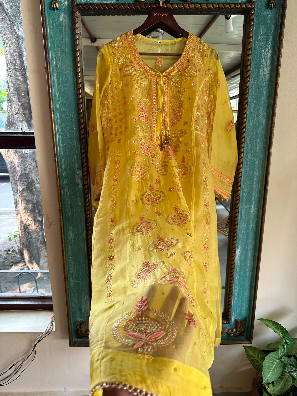 Saffron Mango Shade Noor Organza Chikankari Anarkali