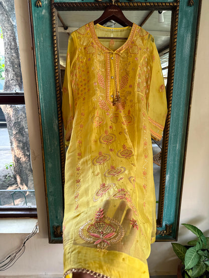 Saffron Mango Shade Noor Organza Chikankari Anarkali