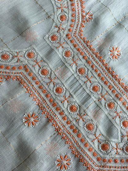 Cream Shade Tissue Zari Kota Chikankari Unstitched Fabric
