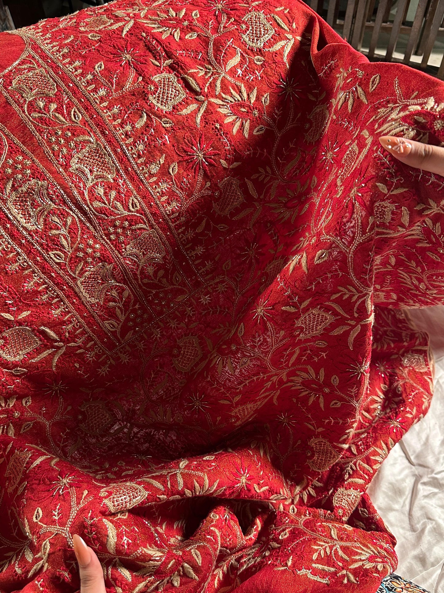 Red Tissue Silk Chikankari Unstitched Fabric