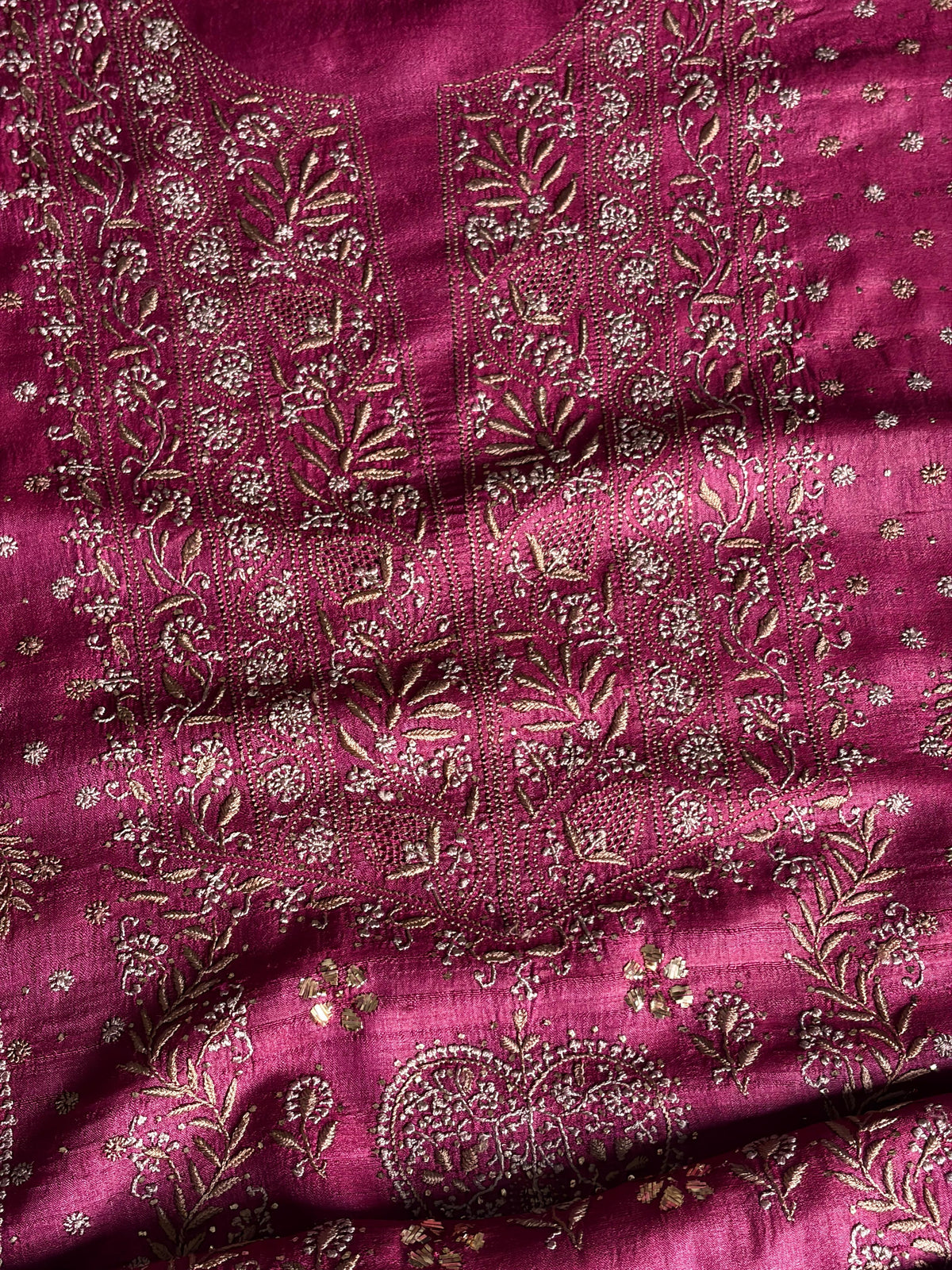 Plum Shade Roheen Tussar Silk Chikankari Fabric