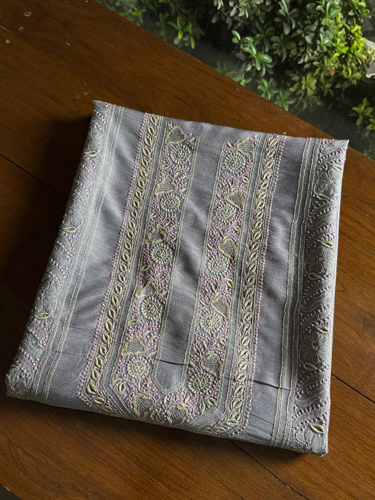 Blue Shade Moonga Silk Chikankari Men’s Kurta Fabric
