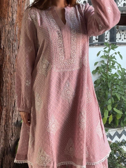 Dusty Lavender Jacquard Sequins Chikankari Co-Ord Set