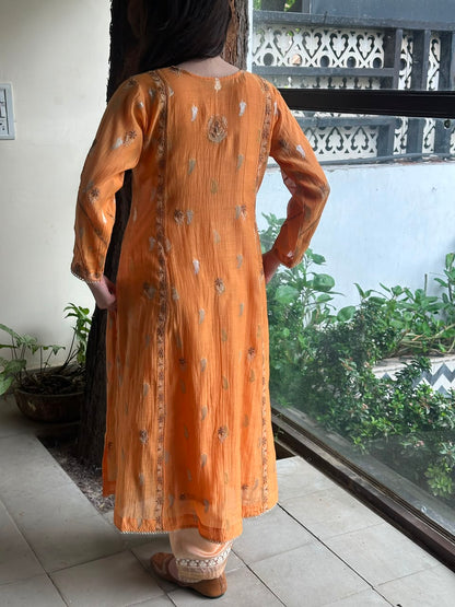 Orange Zari Chanderi Chikankari Ready to Wear Tunics