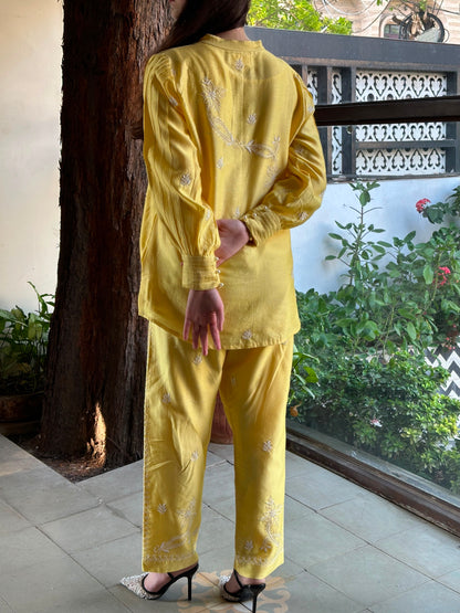 Yellow Shade Chanderi Chikankari Co-Ord Set