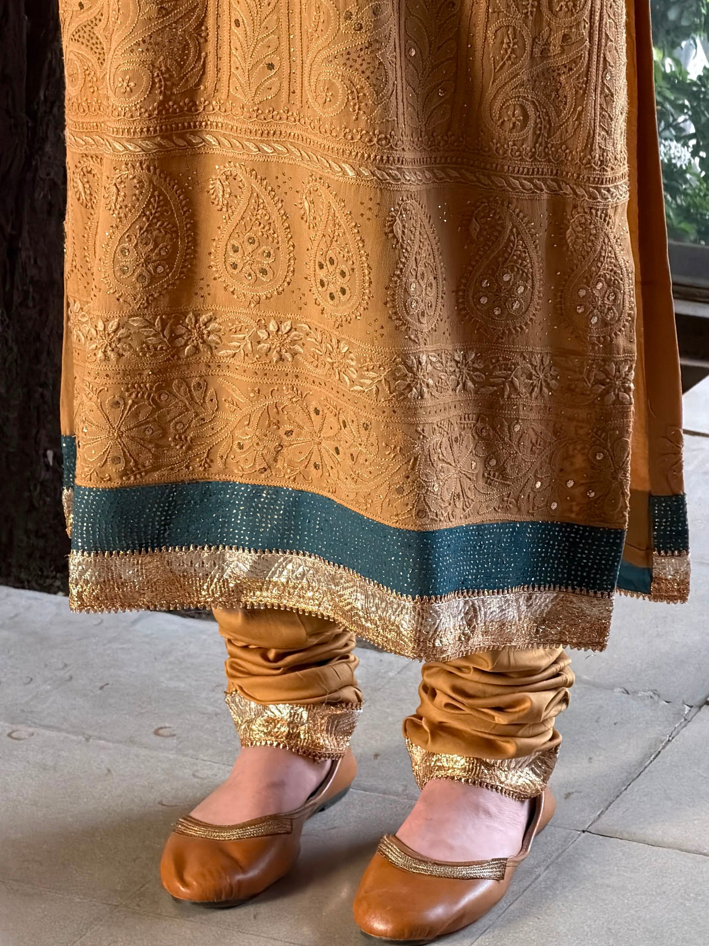 Turmeric Yellow Chikankari Pure Georgette Churidar Set with Kalamkari Dupatta