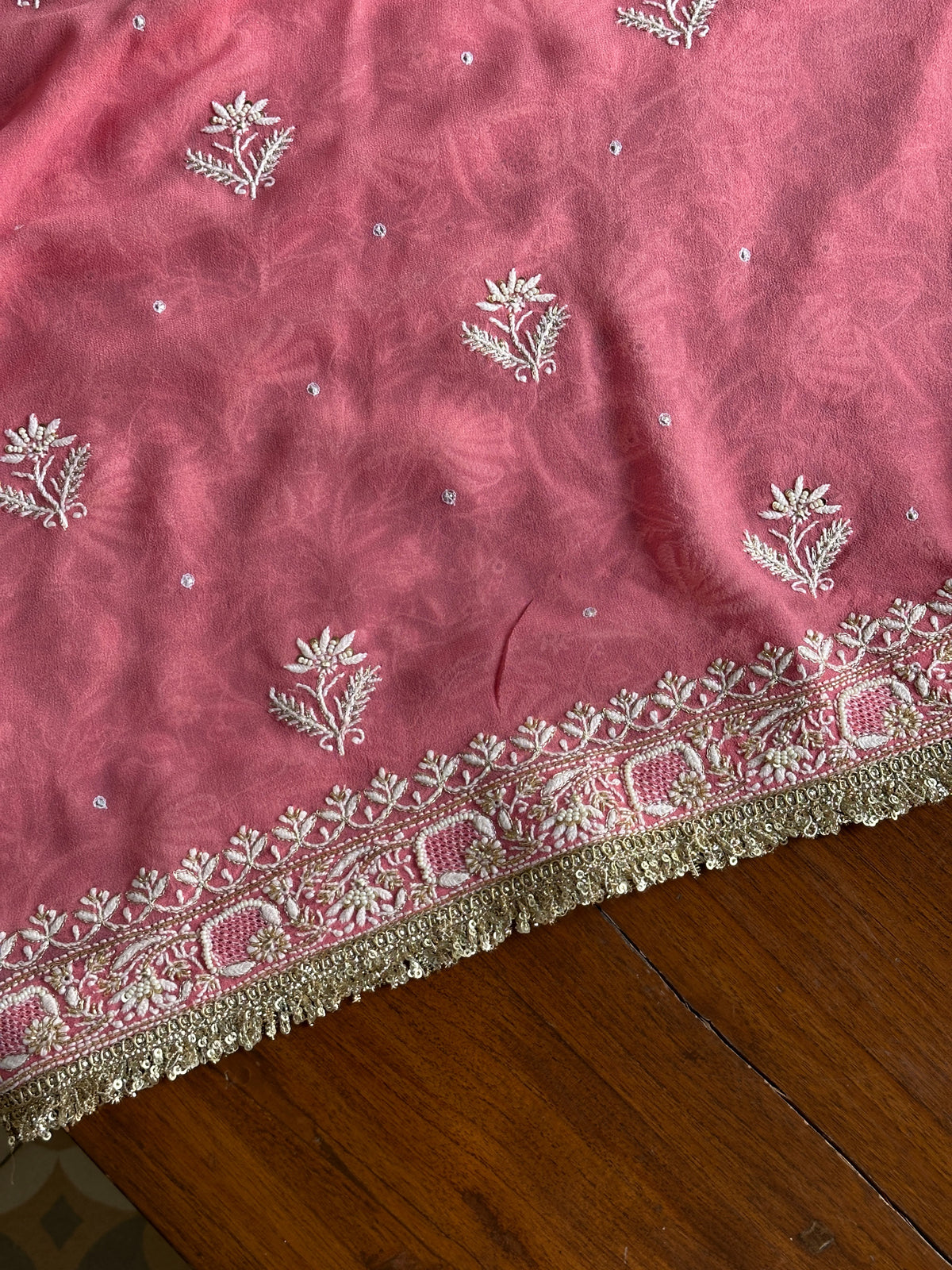 Pink Superfine Pure Georgette Chikankari Kurta Set