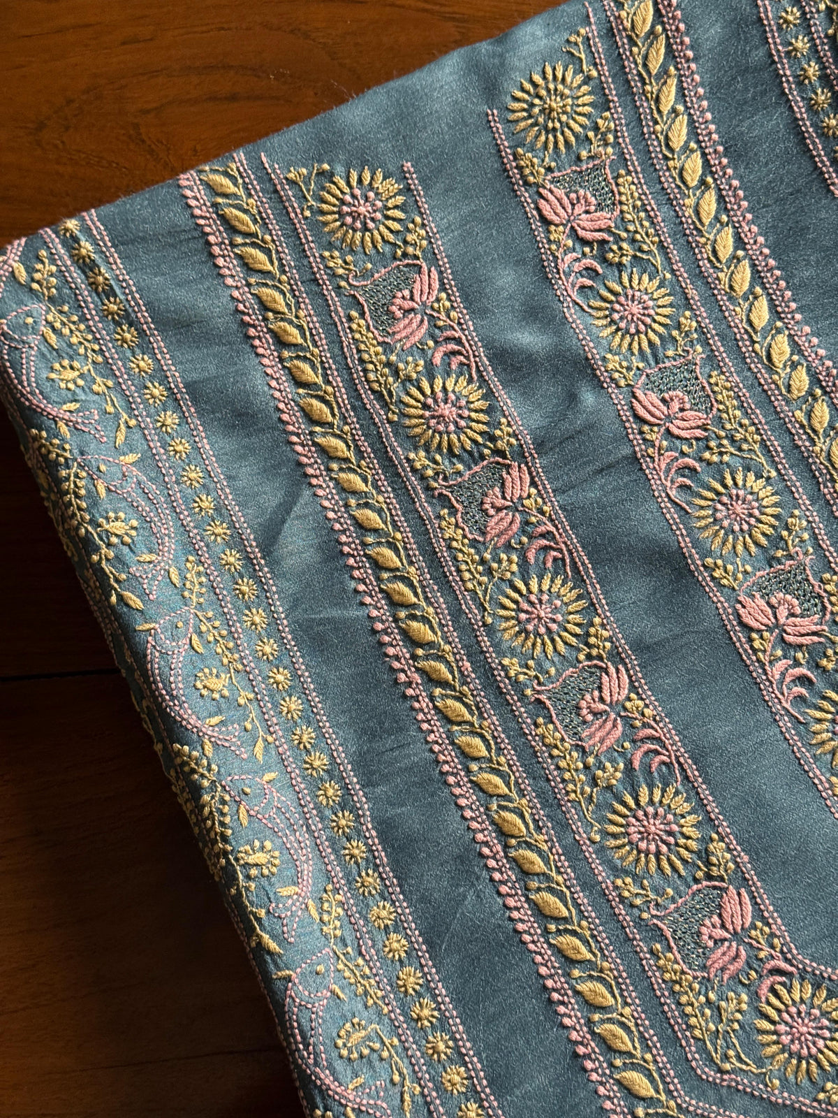 Blue Shade Moonga Silk Chikankari Men’s Kurta Fabric