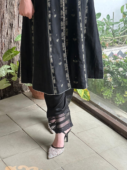 Black Handspun Malkha Chikankari Panel Tunic