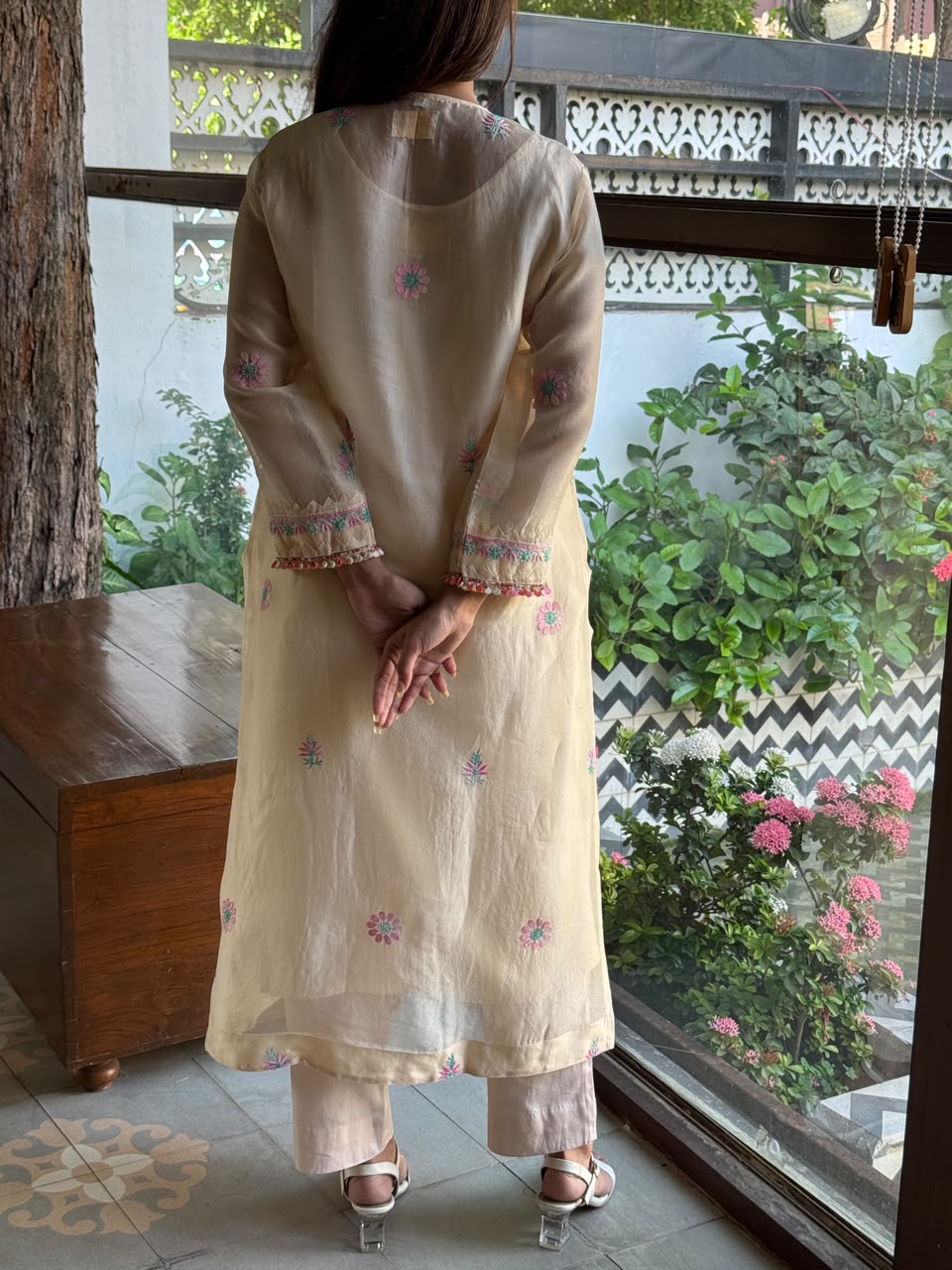 Noor Multi Coloured Chikankari Organza Kurta Set