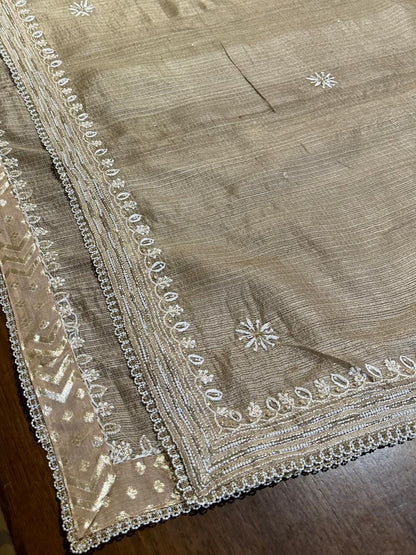 Beige Rasm Tussar Kota Chikankari Unstitched Chikankari Fabric