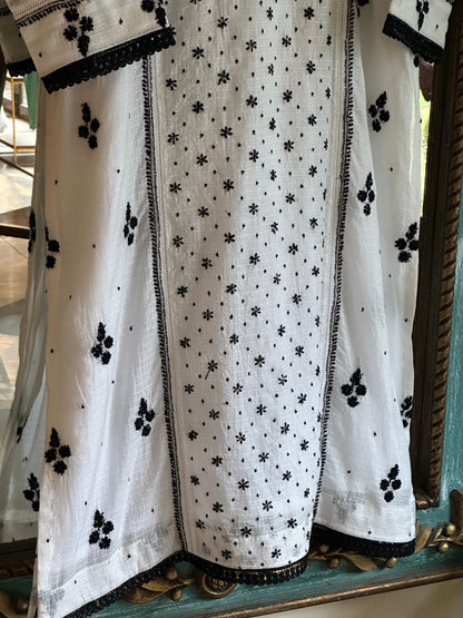 Kota Monochrome Sequins Work Chikankari Kurta Dupatta Set