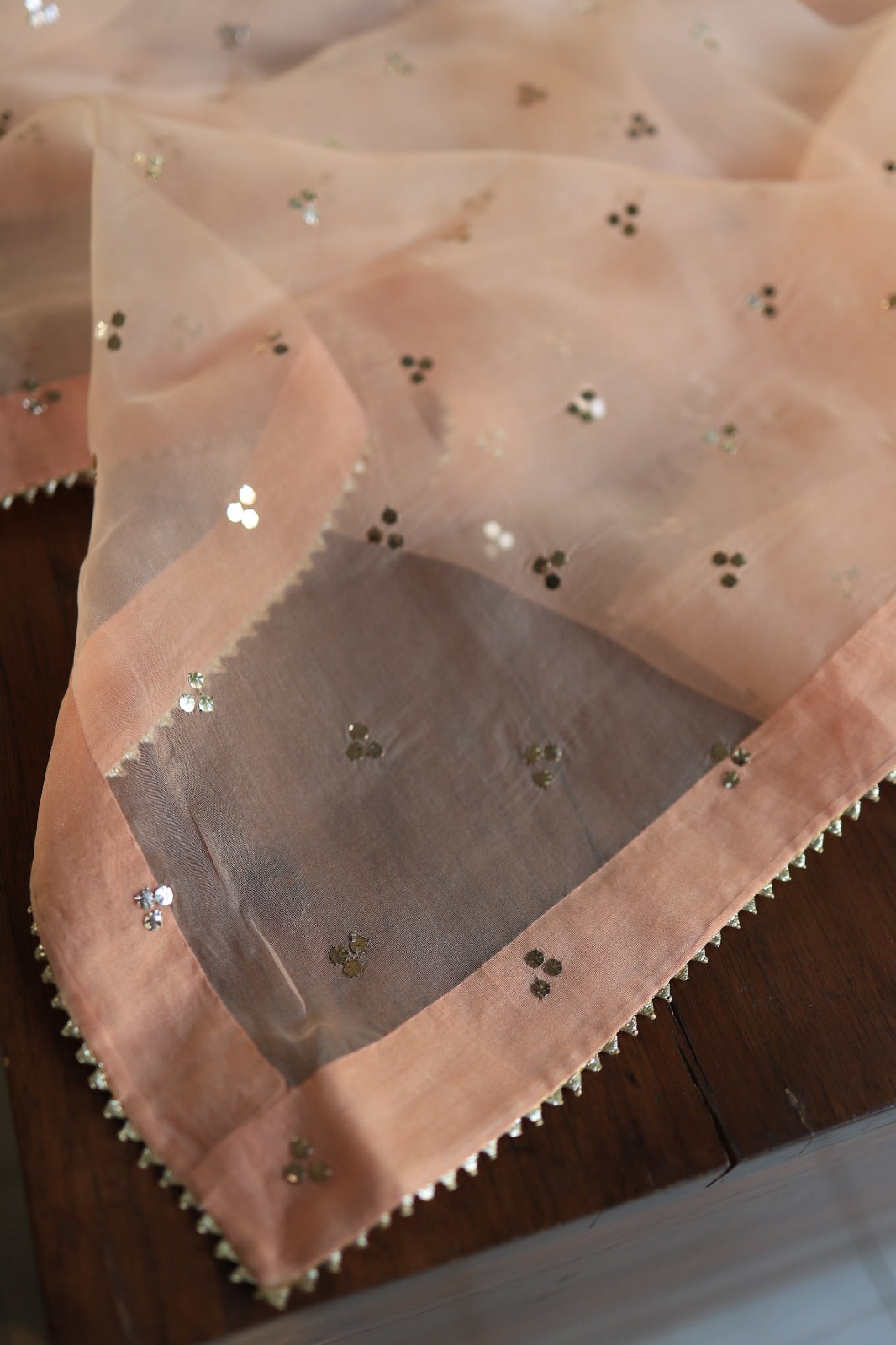 Peach Shade Noor Organza Silk Badla Unstitched Kurta Dupatta Set