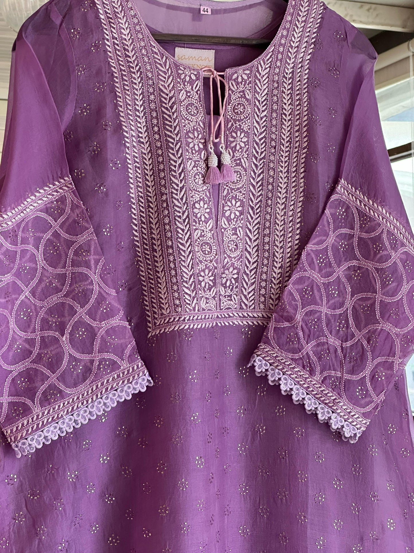 Deep Purple Kosha Mukaish Kamdani Noor Organza Kurta Set