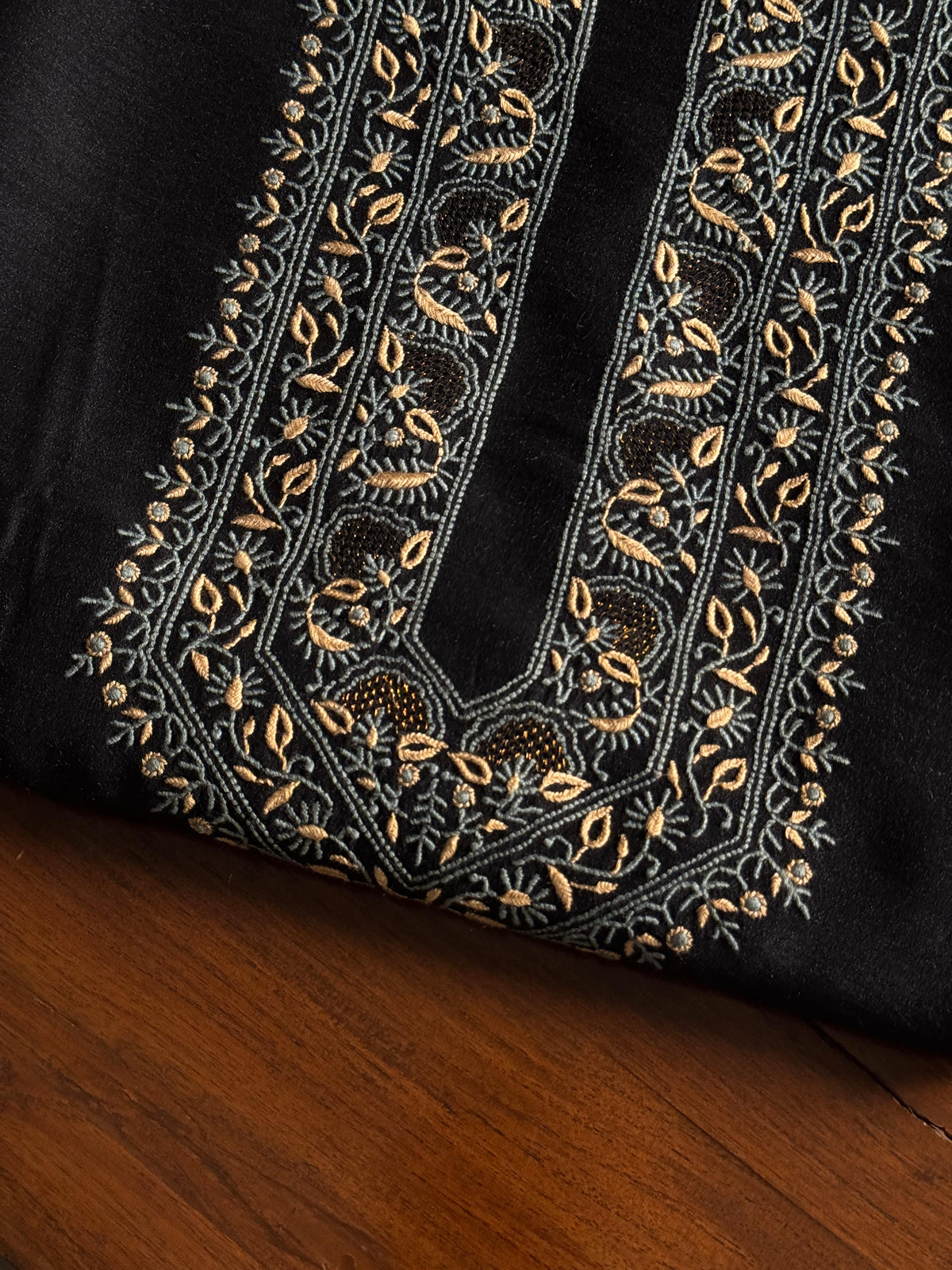 Black Shade Moonga Silk Chikankari Men’s Kurta Fabric