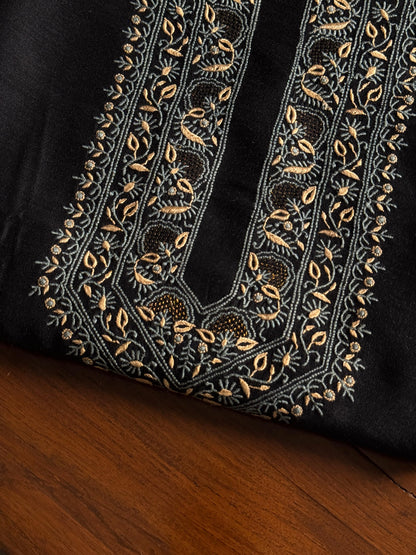 Black Shade Moonga Silk Chikankari Men’s Kurta Fabric
