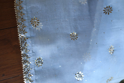Powder Blue Shade Noor Organza Silk Badla Unstitched Kurta Dupatta Set