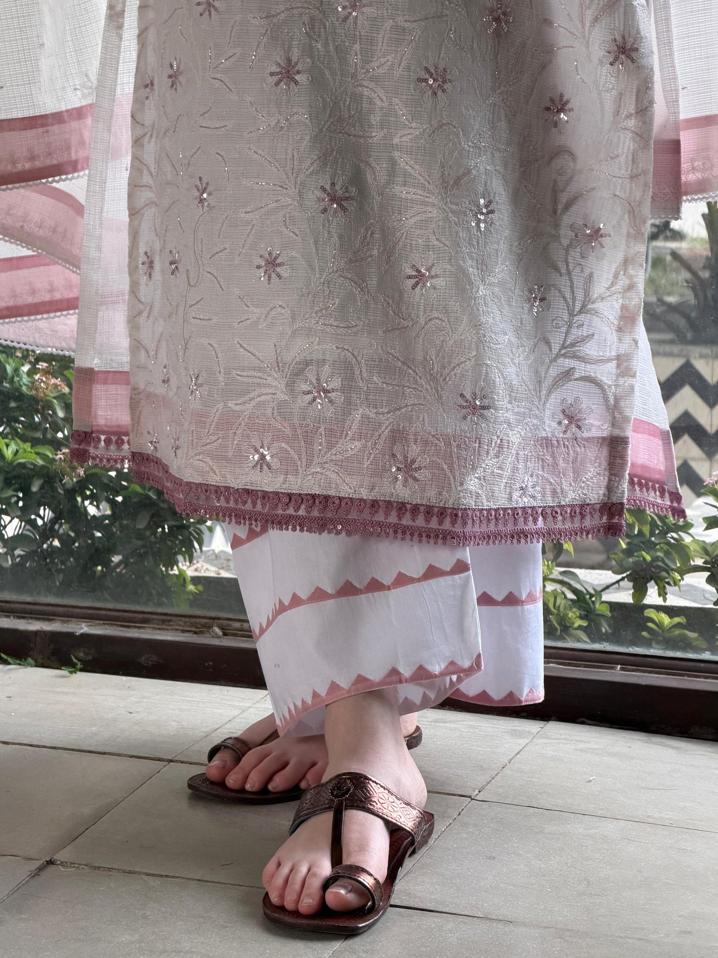 Powder Mauve Shade Kota Pearl Work Chikankari Kurta Set